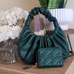 Forest Green Mini Fashion Scrunch Handbag with Wallet
